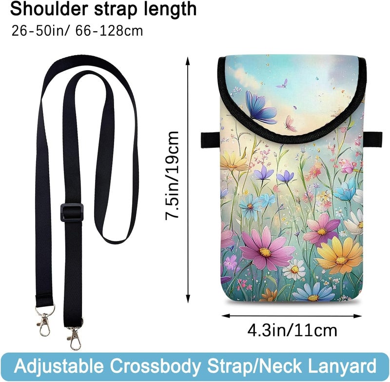otilil Neoprene Cell Phone Sleeve Pouch Case Bag with Crossbody Strap Neck Lanyard for Women 7.5 X 4.3 in Colorful Flowers - Image 2
